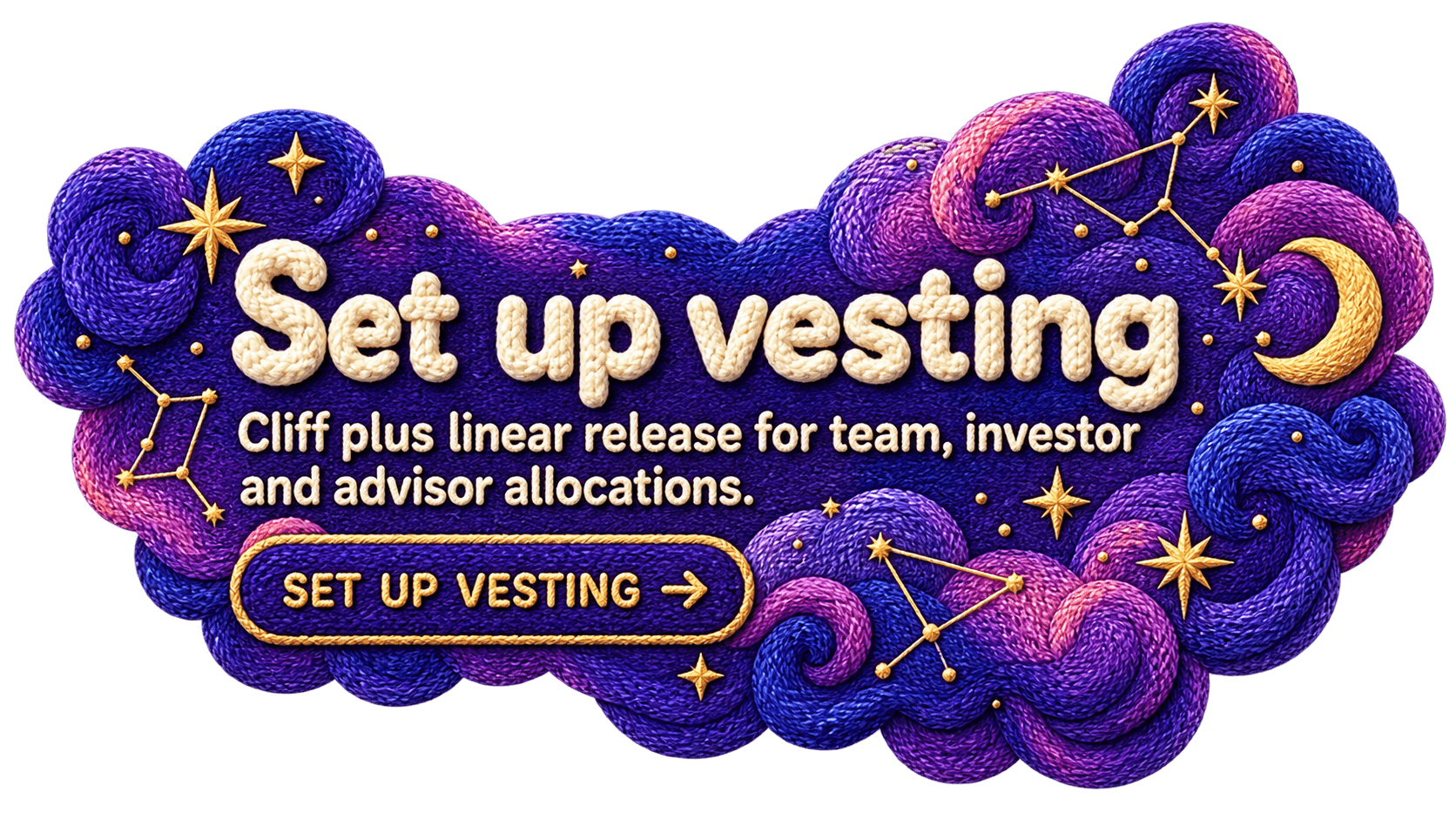 Set up vesting — cliff plus linear release for team, investor and advisor allocations.